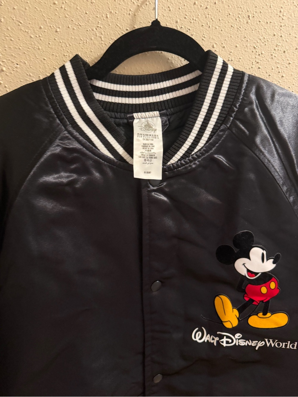 Disney Mickey Mouse Black Bomber Jacket with Striped Trim NWT - Picture 5 of 8